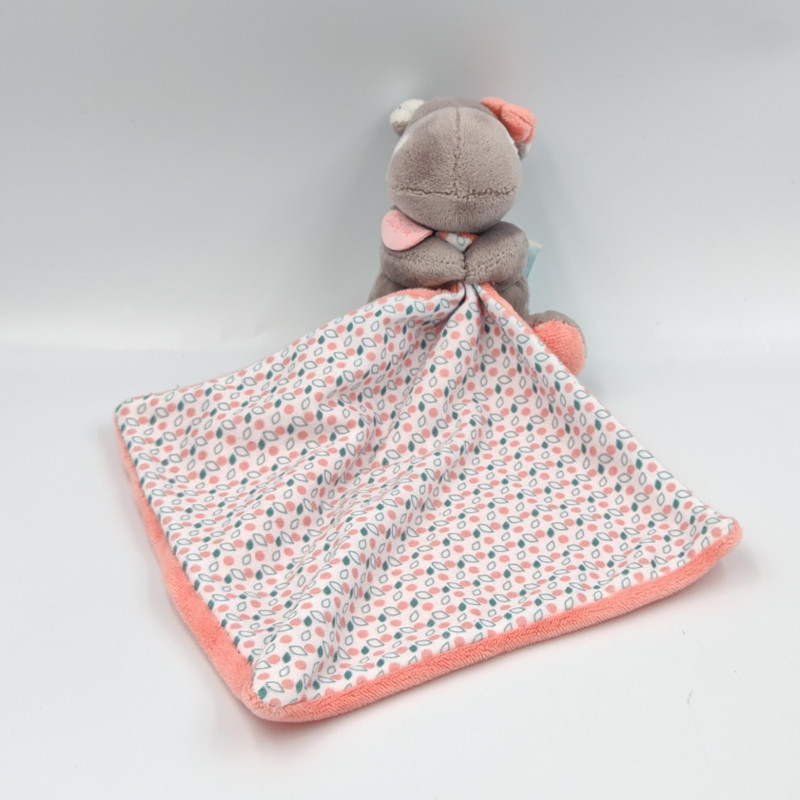 Doudou Hippopotame marron rose Bazile & Zoé mouchoir BABY NAT
