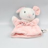 Doudou marionnette souris rose blanche fleurs TEX