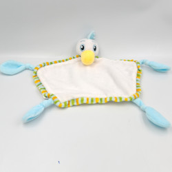 Doudou plat oiseau blanc bleu orange rayé SWISS
