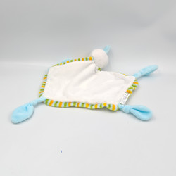 Doudou plat oiseau blanc bleu orange rayé SWISS