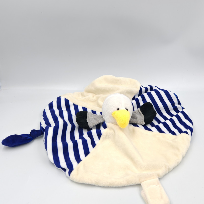 Doudou plat oiseau mouette gris blanc bleu RODA