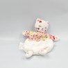 Doudou plat chat blanc rose fleurs SERGENT MAJOR