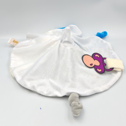 Doudou plat rond dauphin blanc bleu gris RODA