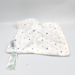 Doudou plat lapin bleu blanc gris coeurs OBAIBI