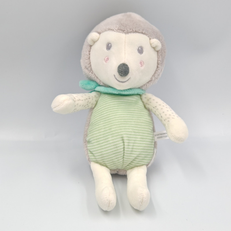 Doudou hérisson blanc gris vert rayé étoile MOTS D'ENFANTS