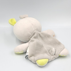 Doudou plat lapin gris blanc vert orange PETIT A PETIT
