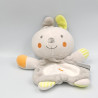 Doudou plat lapin gris blanc vert orange PETIT A PETIT