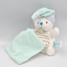 Doudou ours blanc bleu beige rayé mouchoir Layette BABY NAT