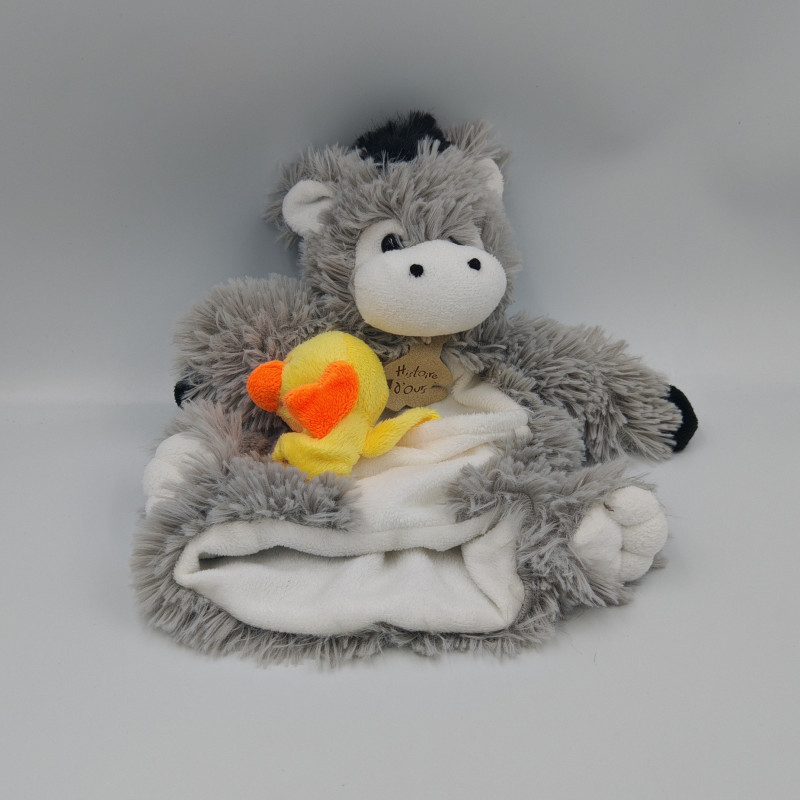 Doudou plat marionnette ane gris canard HISTOIRE D'OURS