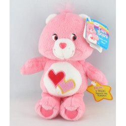 Peluche Bisounours rose Groschéri avec 2 coeurs CARE BEARS 22 cm