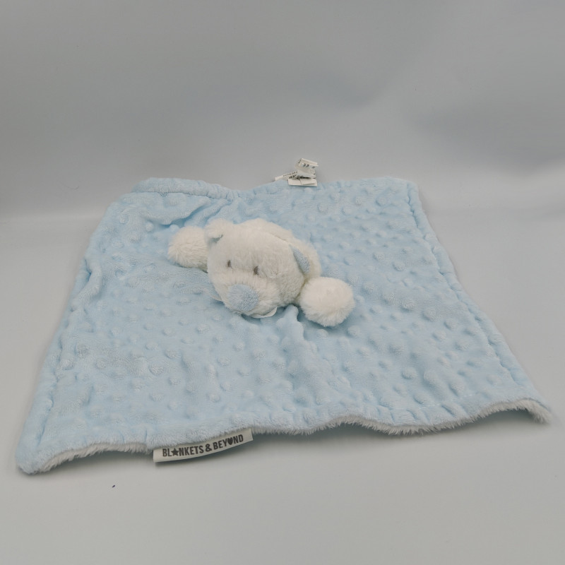 Doudou plat ours bleu blanc BLANKETS AND BEYOND