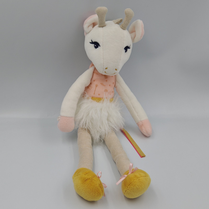 Doudou girafe Zarafa blanche rose grise