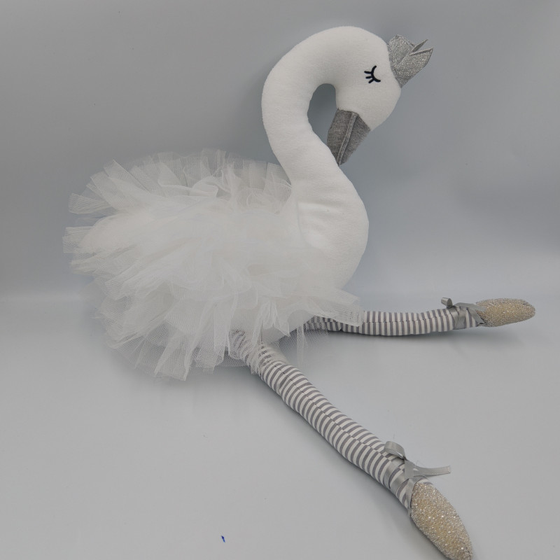 Doudou peluche cygne blanc gris SOFT FRIEND