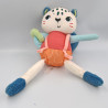 Doudou chat léopard blanc bleu rouge orange Fisher Price