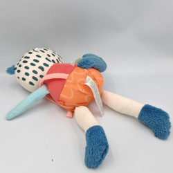 Doudou chat léopard blanc bleu rouge orange Fisher Price