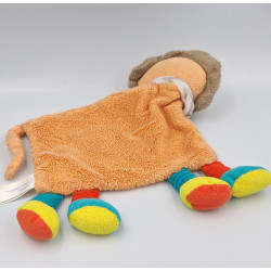 Doudou plat lion orange bleu jaune rouge KIABI SIMBA TOYS