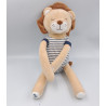 Doudou lion beige bleu rayé OBAIBI
