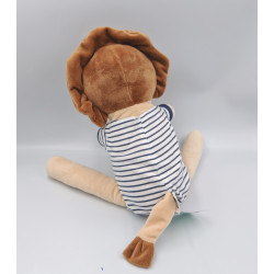 Doudou lion beige bleu rayé OBAIBI