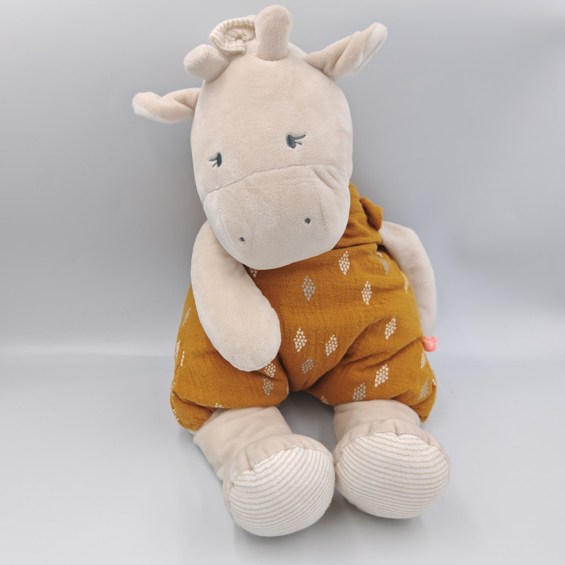 Doudou girafe beige gris orange veloudoux Tiga NOUKIE'S
