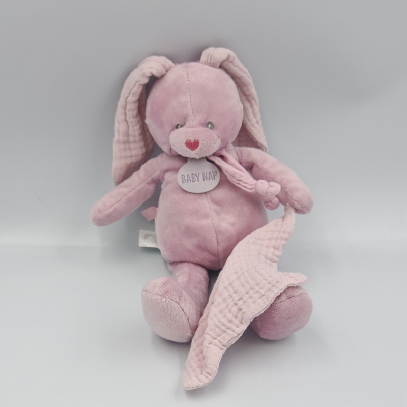 Doudou lapin rose cassis Lili mouchoir BABY NAT