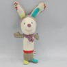 Doudou baton hochet lapin blanc beige prune vert Tinoo SAUTHON