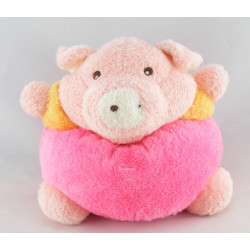 Doudou plat cochon salopette rose jaune  NOUNOURS