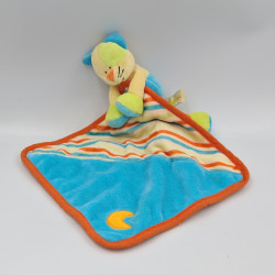 Doudou chat jaune bleu vert orange lune mouchoir BABY LUNA
