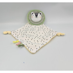 Doudou plat lion blanc beige vert pois TOF TOYS