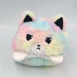 Peluche reversible chat multicolore rose bleu blanc