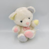 Doudou peluche ours blanc bleu rose jaune BABY CLUB