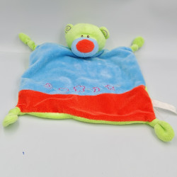 Doudou plat ours bleu vert rouge TENDER TOYS