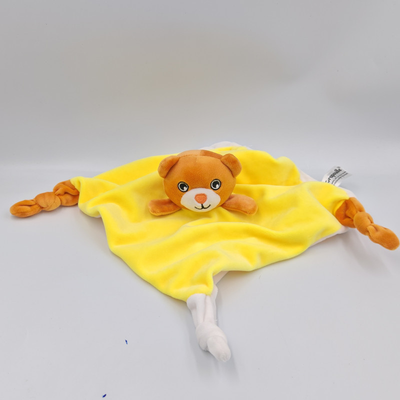 Doudou plat ours jaune blanc orange Crapouille SANDY