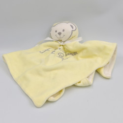 Doudou plat ours jaune blanc J'aime Maman et Papa FRUIT DE MA PASSION