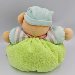 Doudou ours bleu vert gris rouge BOUM KALOO
