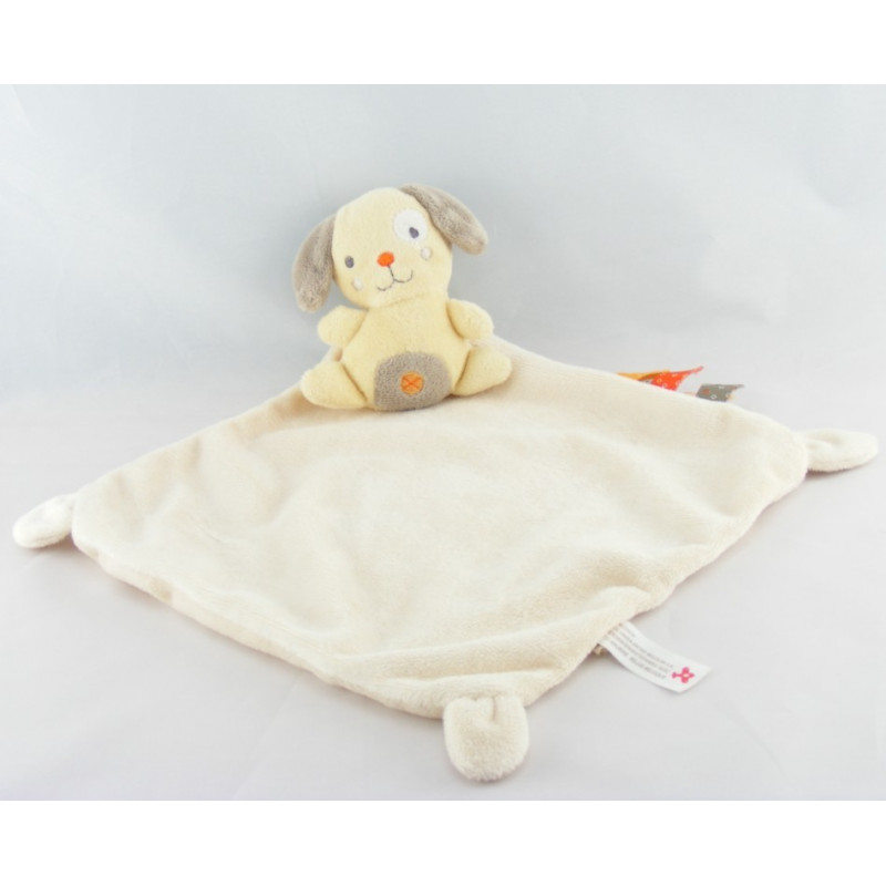 Doudou chien blanc avec doudou mouchoir bleu NICOTOY