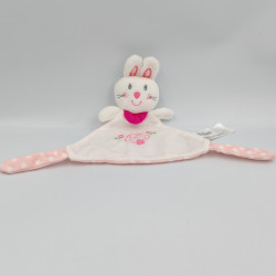 Doudou plat lapin blanc rose pois SHIMA
