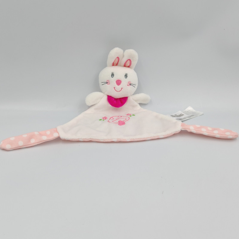 Doudou plat lapin blanc rose pois SHIMA