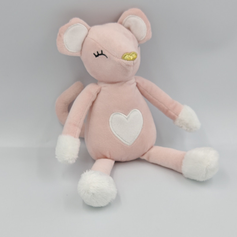 Doudou souris rose coeur ATMOSPHERA