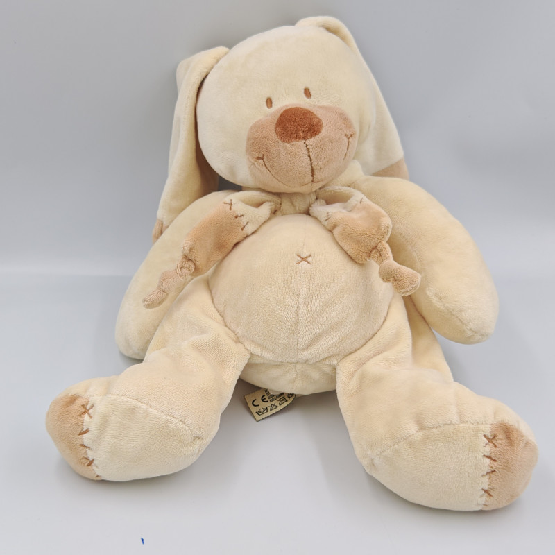 Doudou lapin écru beige avec écharpe NICOTOY