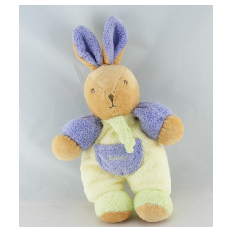 Doudou lapin boule ecru mauve vert TAKINOU
