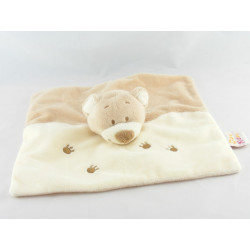 Doudou plat ours beige blanc pattes brodées DOUKIDOU