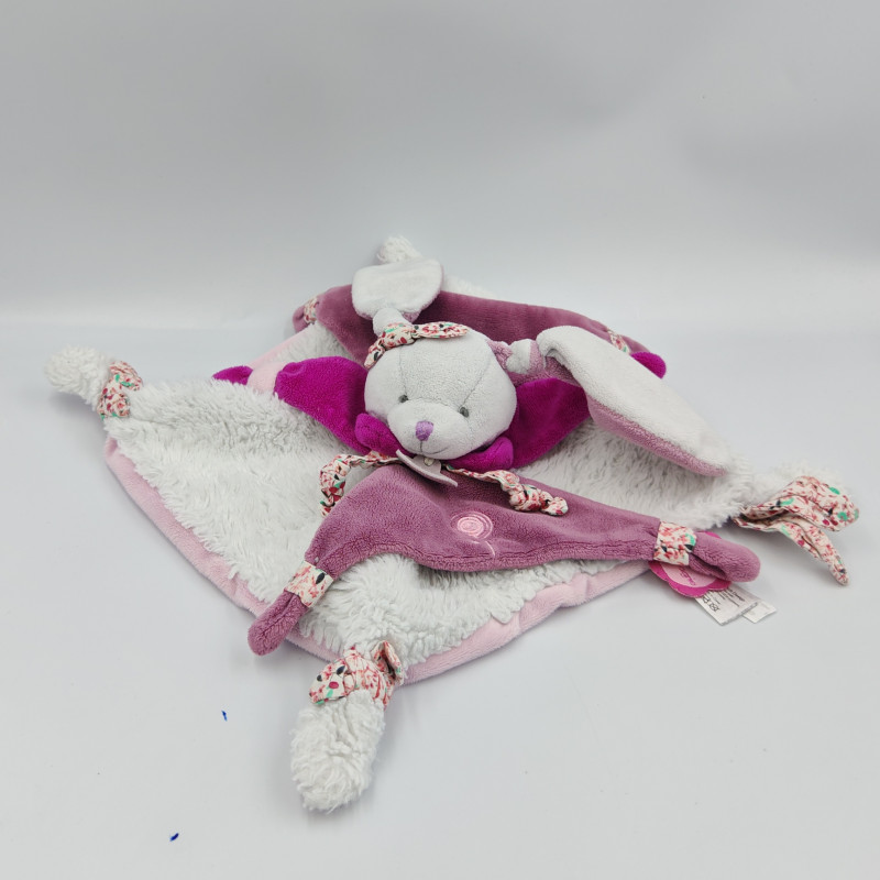 Doudou et compagnie plat Cerise le lapin blanc rose prune