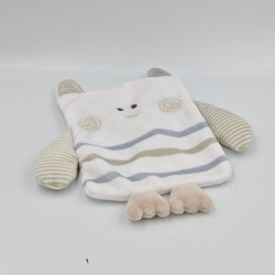 Doudou plat hibou chouette blanc gris beige TAPE A L'OEIL