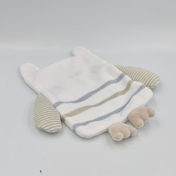 Doudou plat hibou chouette blanc gris beige TAPE A L'OEIL