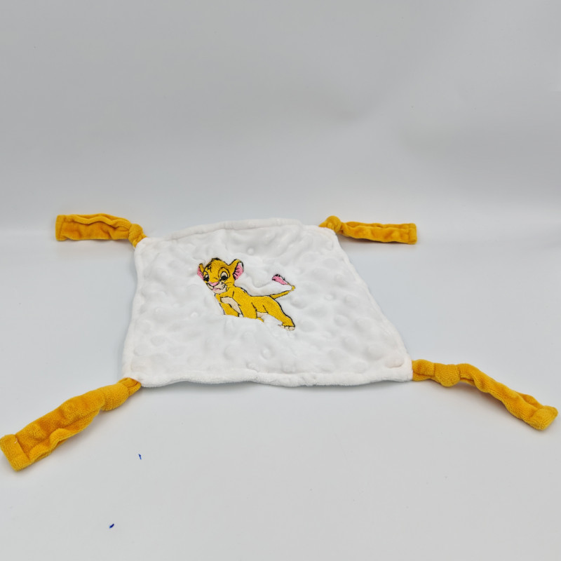 Doudou plat carré blanc marron le roi lion Simba