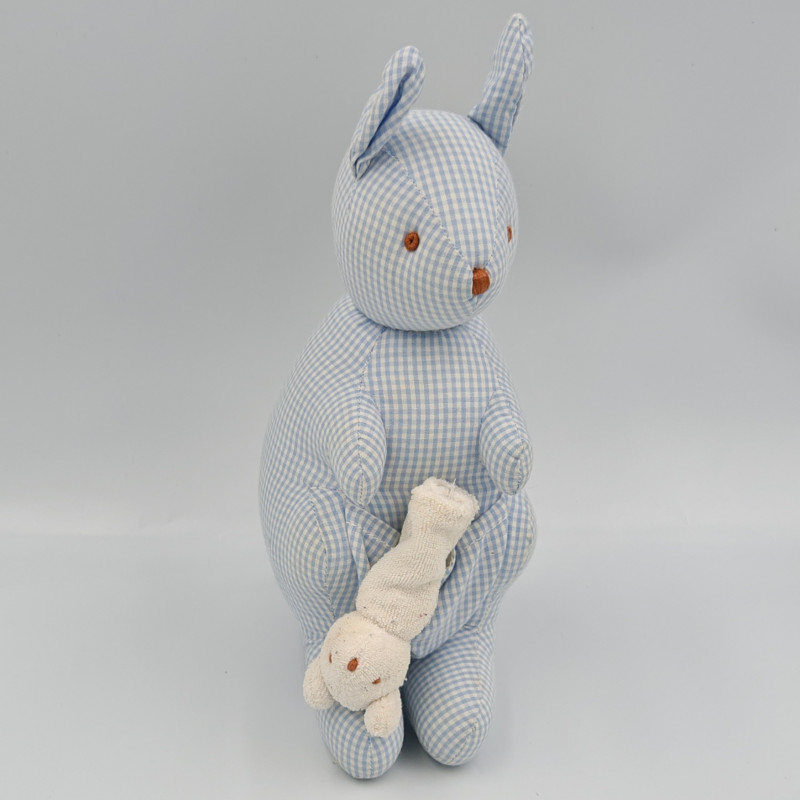 Doudou musical kangourou bleu vichy TROUSSELIER