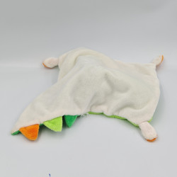Doudou plat dinosaure vert blanc orange NICOTOY