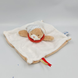 Doudou plat ours blanc beige rouge étoiles BABY NAT