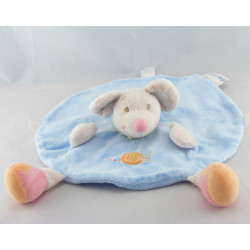 Doudou plat rond souris bleu escargot brodé NATTOU 