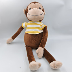 Grand doudou peluche singe marron maillot rayé jaune H&M